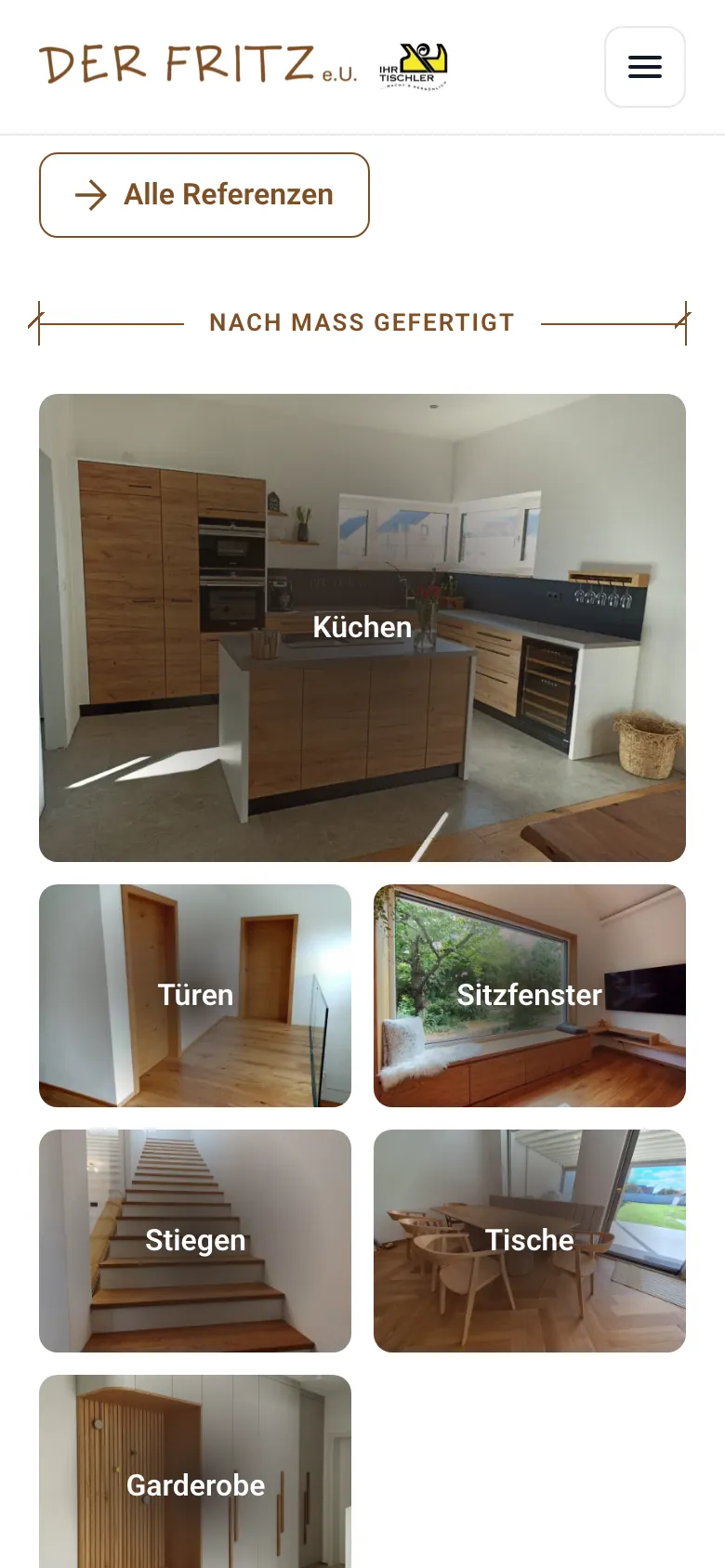Referenzgalerien der Tischlerei Der Fritz auf der Website am Handy