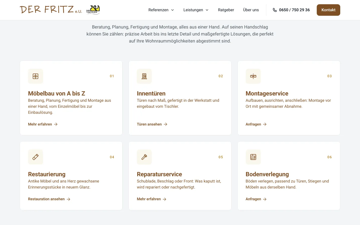Leistungen auf der Website der Tischlerei Der Fritz
