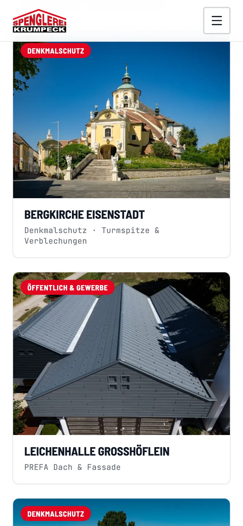 Referenzen der Spenglerei Krumpeck auf der Website am Handy