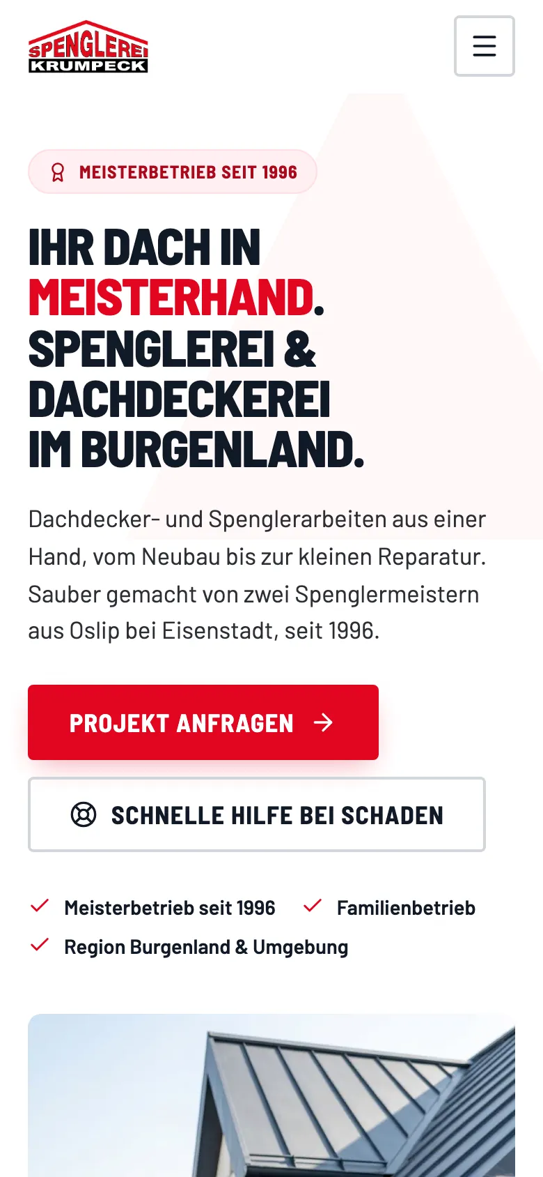 Startseite der Website der Spenglerei Krumpeck am Handy