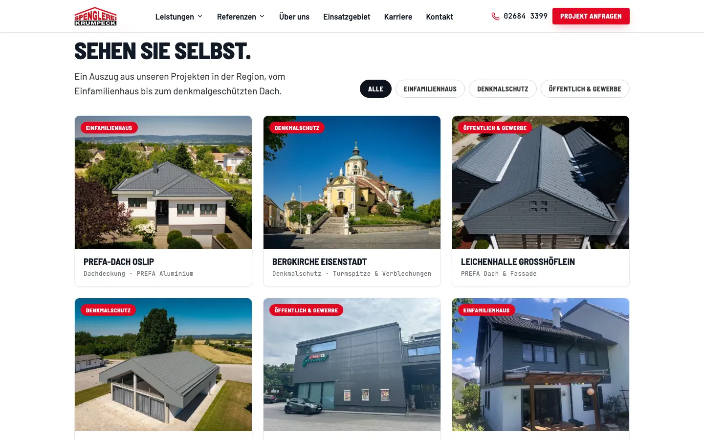 Referenzen auf der Website der Spenglerei Krumpeck