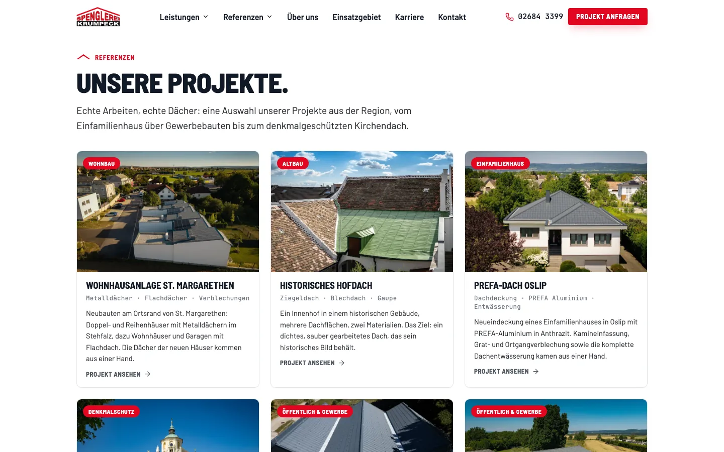Referenzen mit Fotos auf der Website der Spenglerei Krumpeck