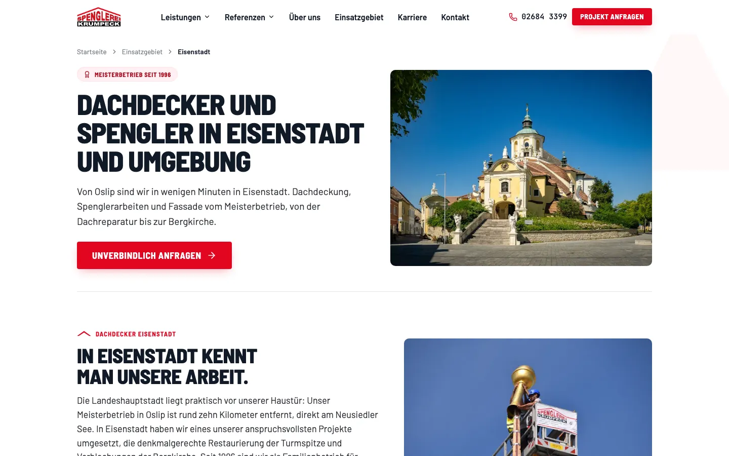 Ortsseite Eisenstadt auf der Website der Spenglerei Krumpeck