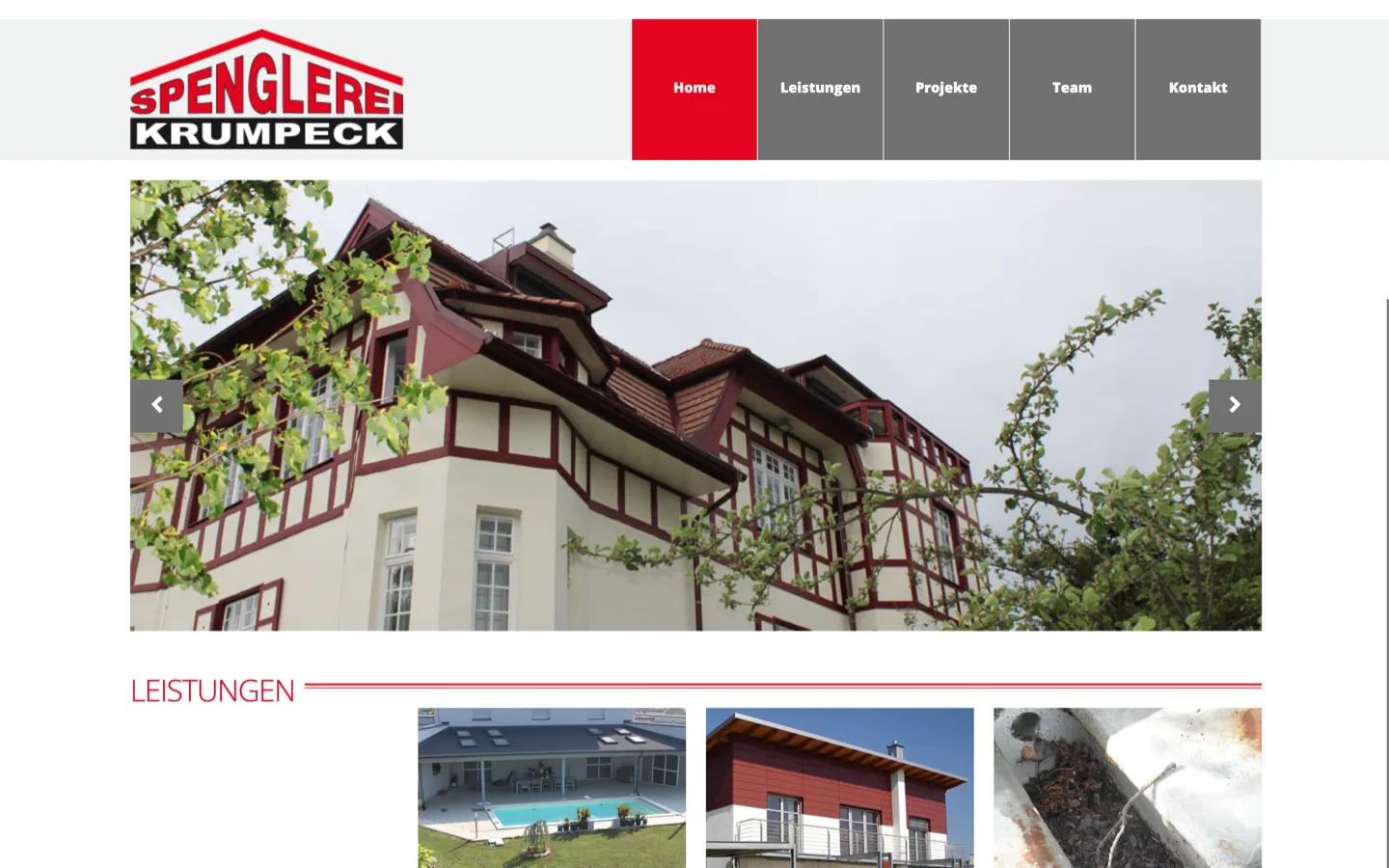 Startseite der alten Website der Spenglerei Krumpeck vor dem Relaunch