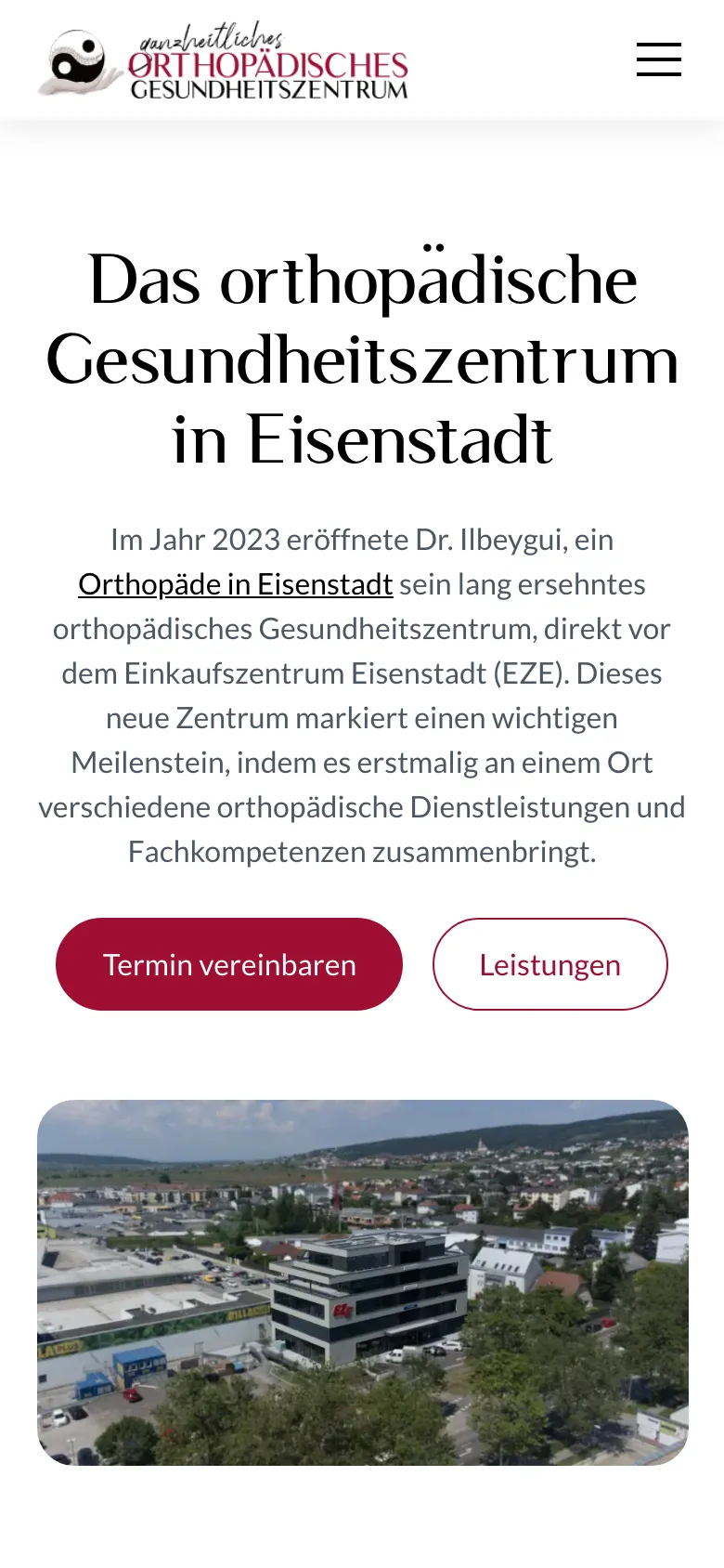 Standortseite Eisenstadt der Website des Orthopädischen Gesundheitszentrums am Handy